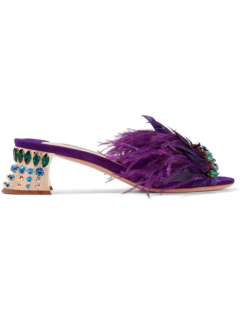 Feather, Violet, Purple, Footwear, Turquoise, Slingback, Teal, Fashion accessory, Sandal, Shoe, 