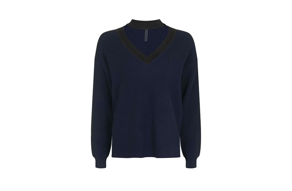 Sleeve, Collar, Textile, Outerwear, Electric blue, Clothes hanger, Sweater, Sweatshirt, Active shirt, Woolen, 
