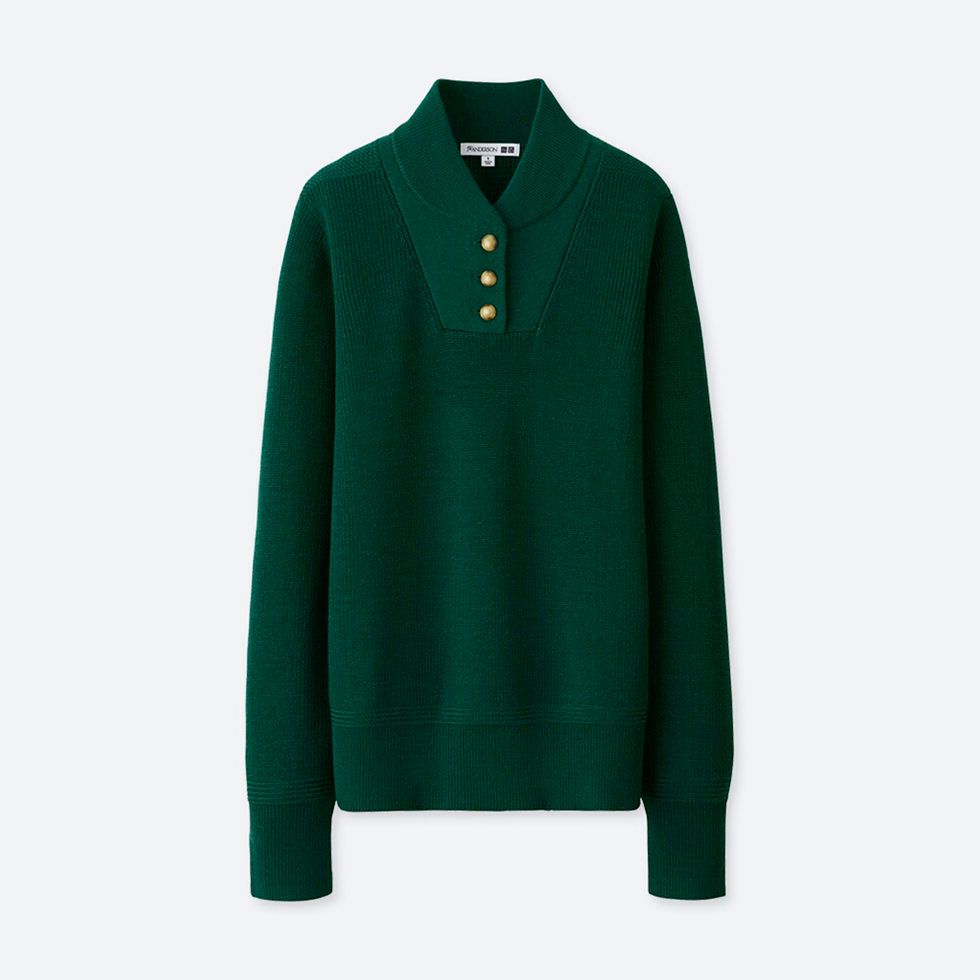 Clothing, Green, Sleeve, Outerwear, Collar, Sweater, Jersey, T-shirt, Long-sleeved t-shirt, Button, 