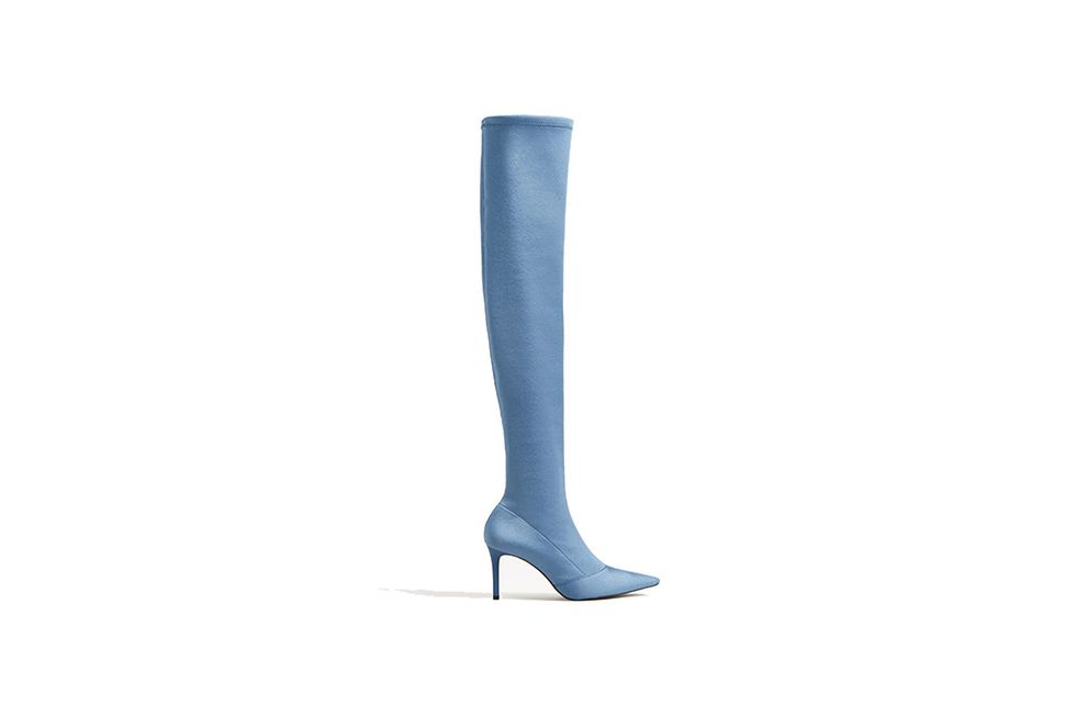 Boot, Electric blue, Knee-high boot, Musical instrument accessory, Cylinder, Leather, Foot, Rain boot, Riding boot, 