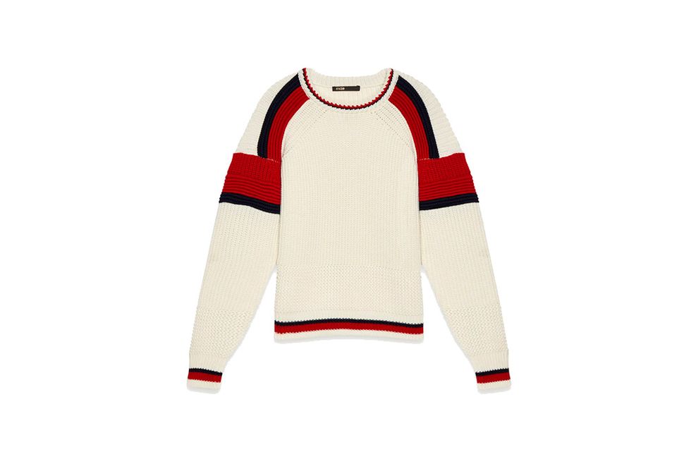 Sweater, Collar, Sleeve, Textile, Jacket, Outerwear, White, Red, Sportswear, Jersey, 