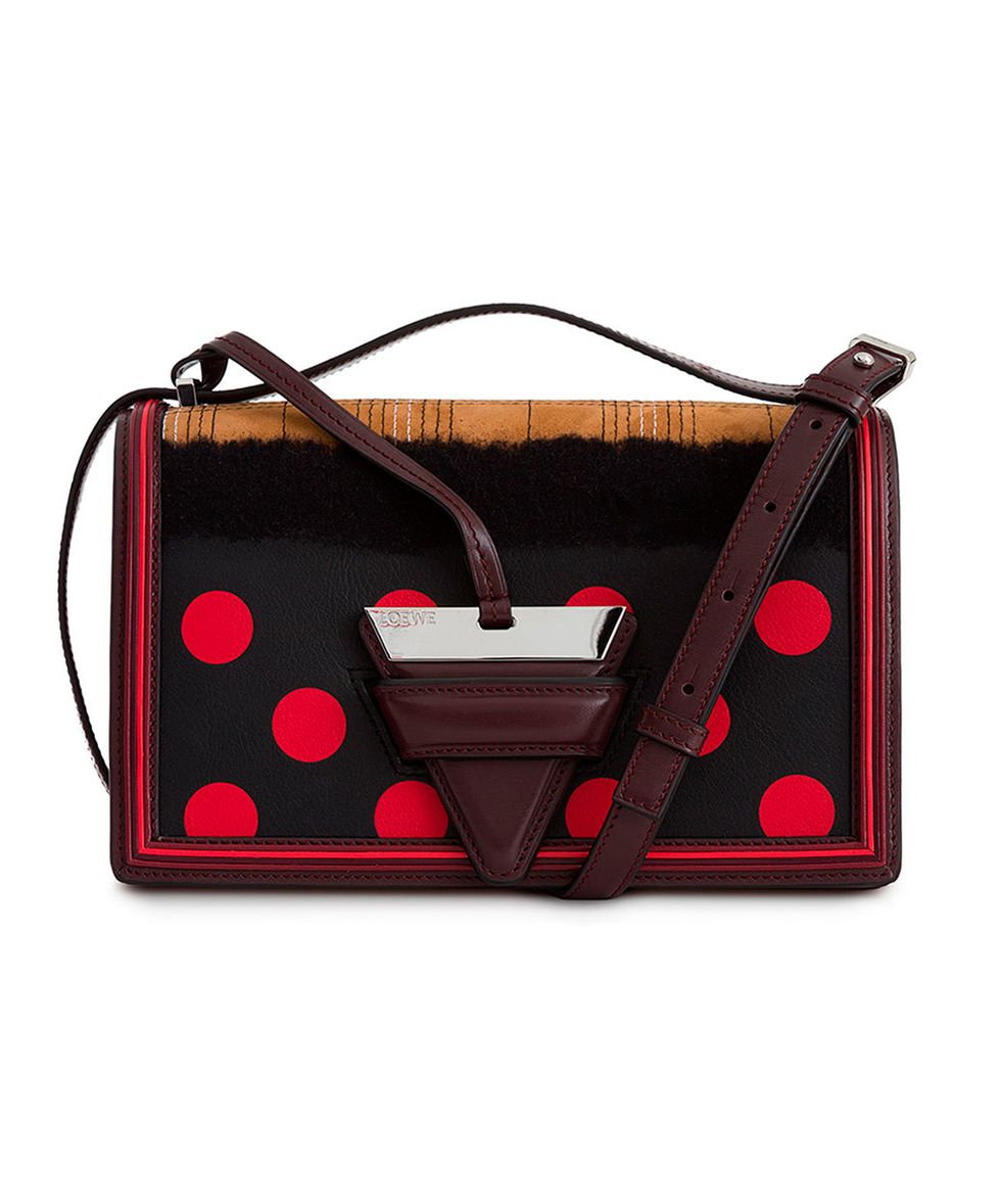 Bag, Handbag, Red, Pattern, Brown, Fashion accessory, Pink, Design, Polka dot, Leather, 