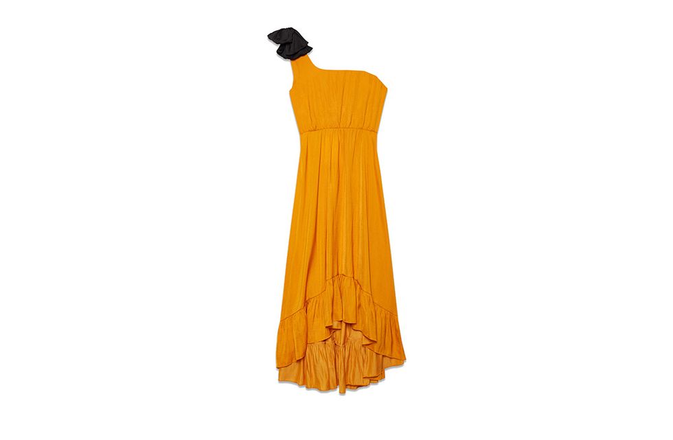Orange, Yellow, Clothing, Dress, Day dress, Gown, Formal wear, Costume, 