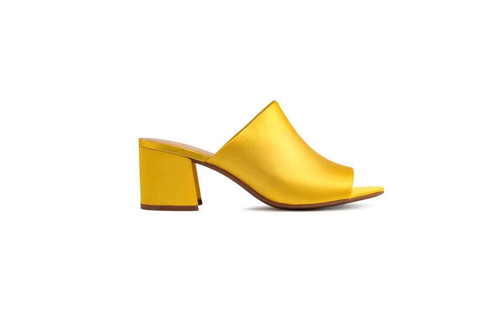 Footwear, Yellow, Shoe, Slingback, Leather, Sandal, High heels, Clog, Court shoe, 