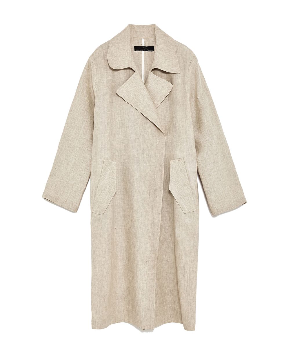 Clothing, White, Sleeve, Outerwear, Beige, Robe, Coat, Collar, Dress, Trench coat, 