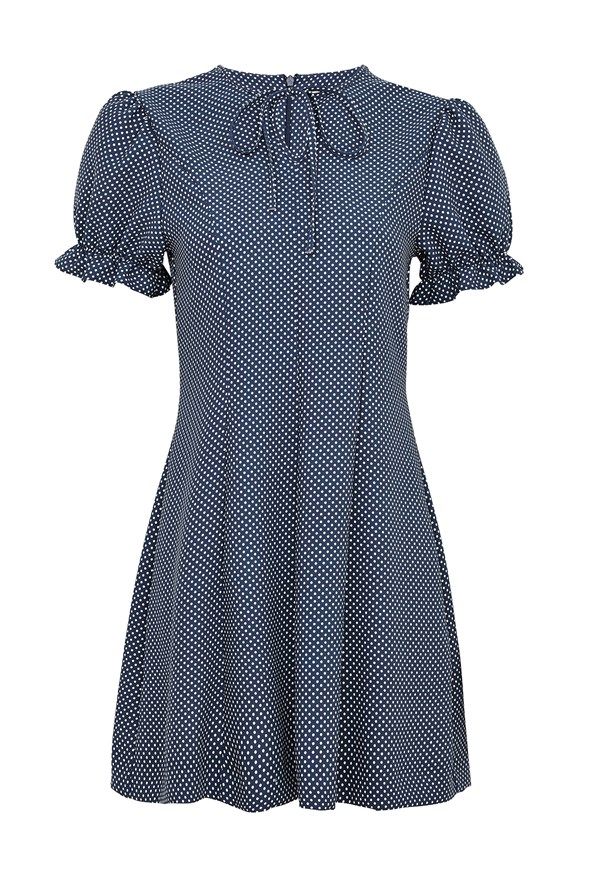 Blue, Sleeve, Pattern, Textile, Dress, One-piece garment, Style, Electric blue, Neck, Day dress, 