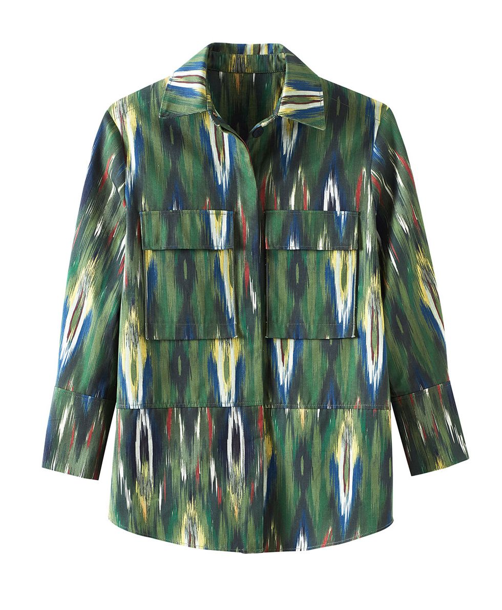 Clothing, Outerwear, Sleeve, Green, Jacket, Camouflage, Pattern, Coat, Blouse, Top, 