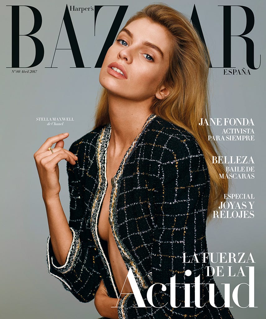 La fuerza de la actitud: Stella Maxwell, portada de Harper's BAZAAR Abril