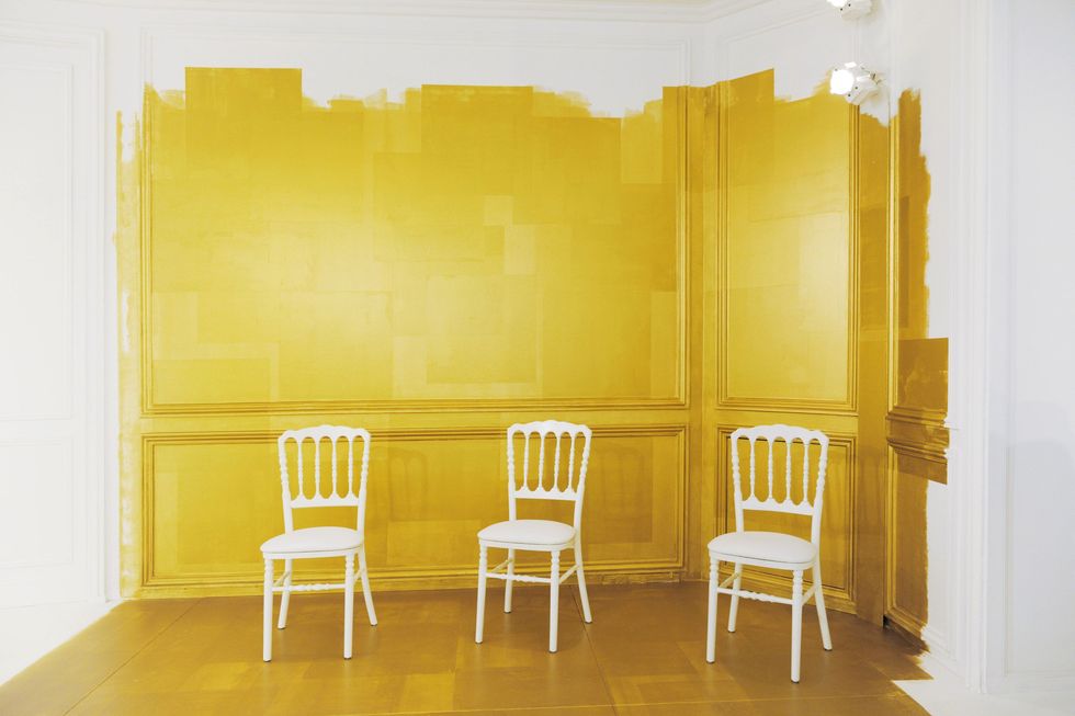 Wood, Yellow, Room, Floor, Chair, Interior design, Furniture, Flooring, Wall, Hardwood, 