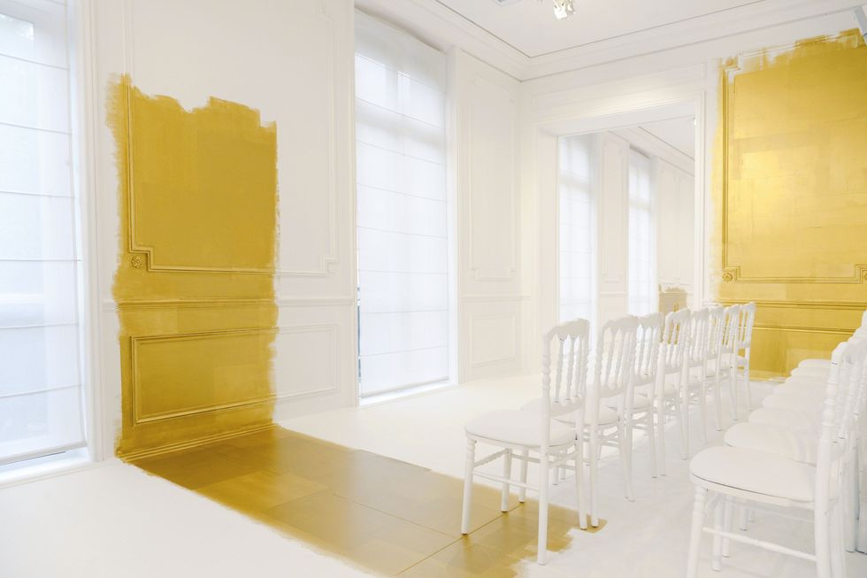 Yellow, Floor, Room, Property, Interior design, Flooring, Architecture, Wall, Ceiling, Amber, 