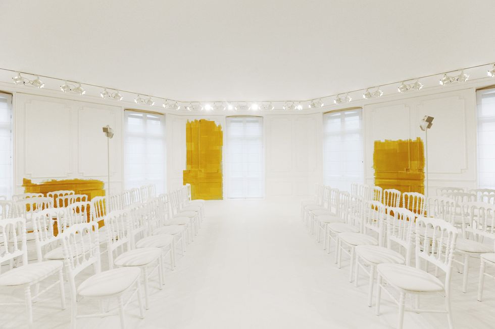 Yellow, Floor, Interior design, Architecture, Room, Furniture, Hall, Amber, Ceiling, Wall, 