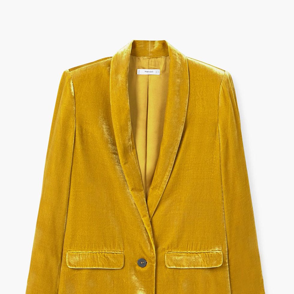 Clothing, Outerwear, Yellow, Jacket, Sleeve, Blazer, Button, Top, Leather, 