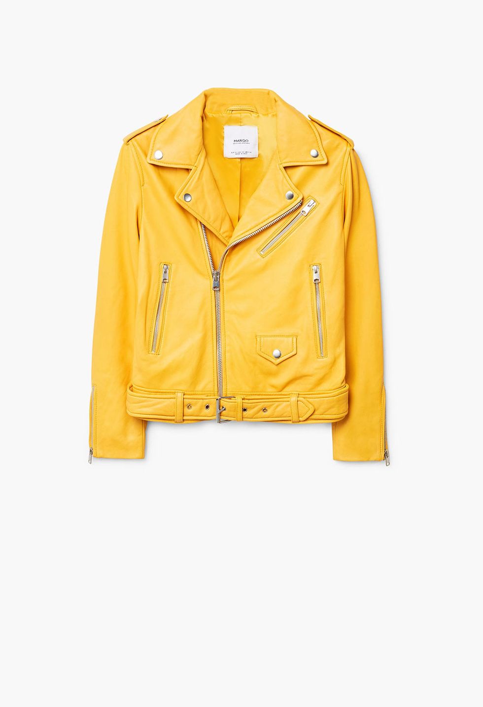 Clothing, Jacket, Yellow, Outerwear, Leather, Leather jacket, Sleeve, Orange, Textile, Top, 