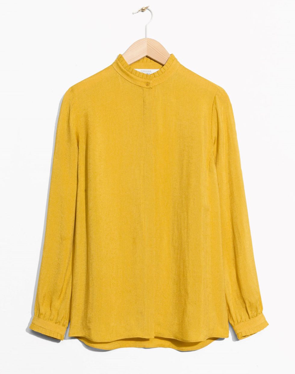 Clothing, Yellow, Sleeve, Neck, Shoulder, Blouse, Outerwear, Top, Button, Shirt, 