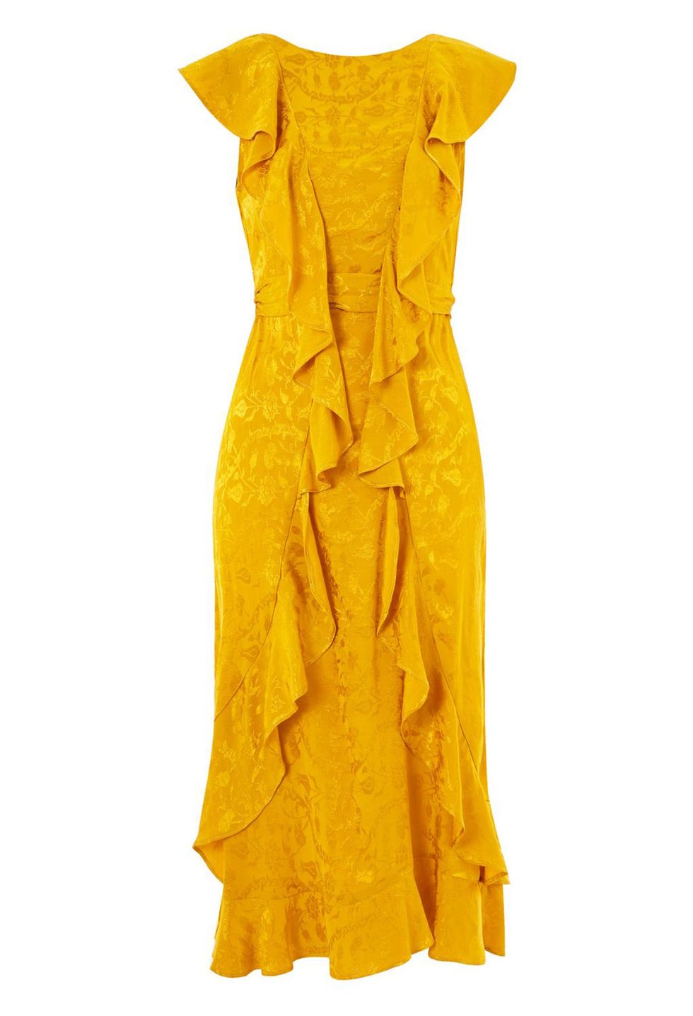 Clothing, Day dress, Yellow, Dress, One-piece garment, Cocktail dress, Ruffle, Sleeve, Cover-up, 