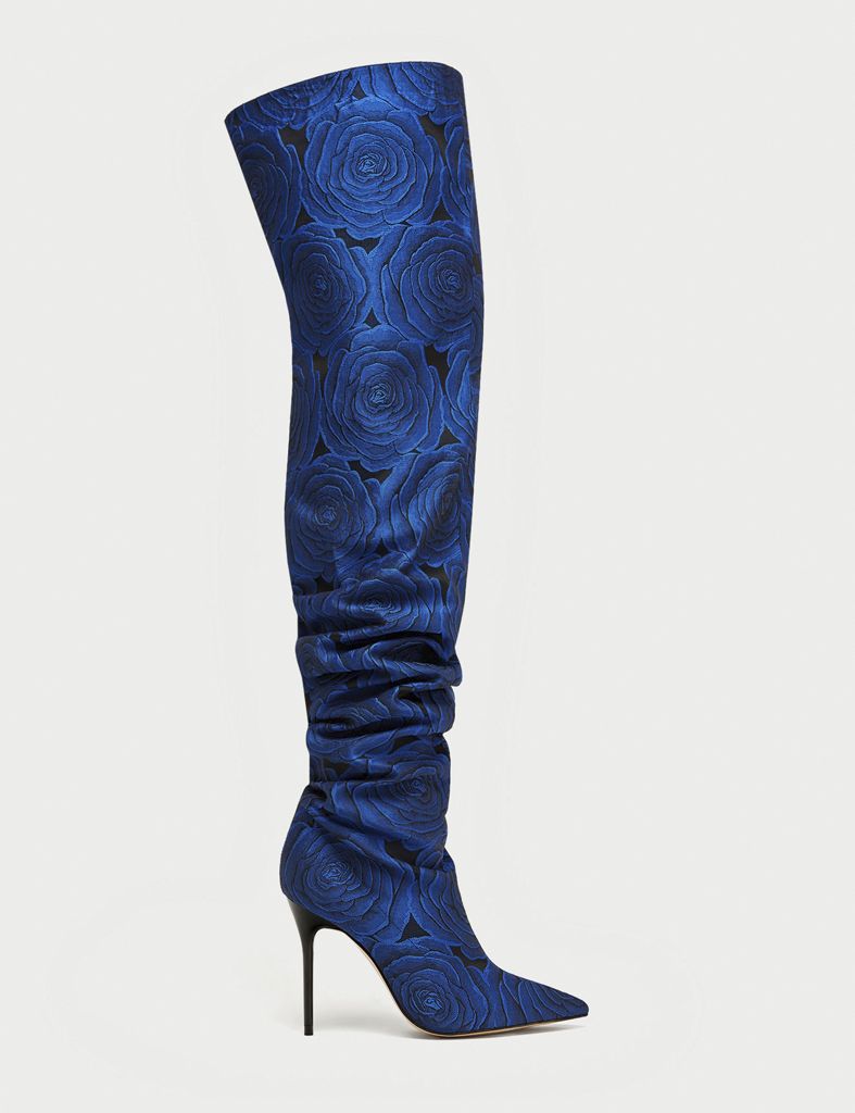 Footwear, Blue, Cobalt blue, High heels, Electric blue, Boot, Knee-high boot, Shoe, Leg, Human leg, 