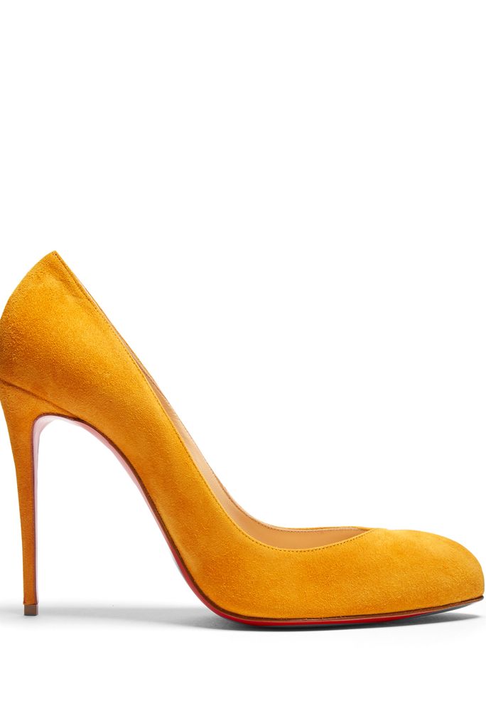 Footwear, High heels, Yellow, Basic pump, Orange, Court shoe, Shoe, Leather, Suede, Beige, 
