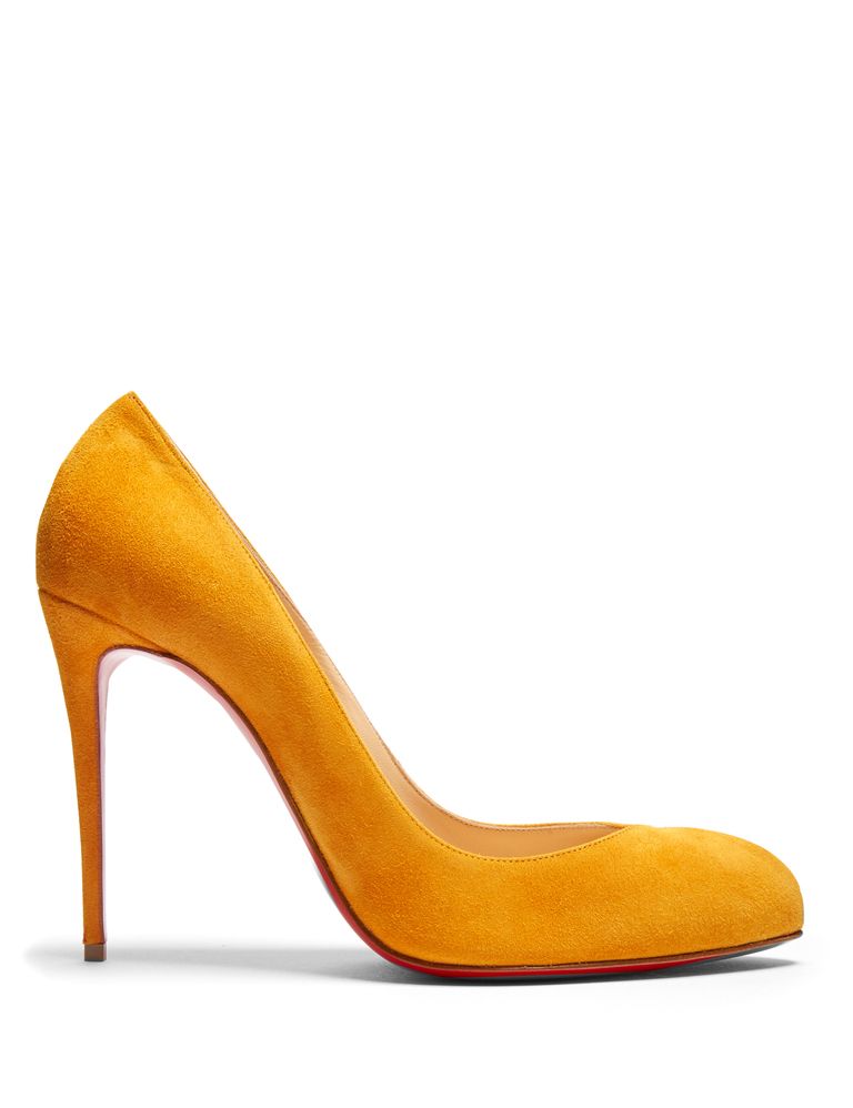 Footwear, High heels, Yellow, Basic pump, Orange, Court shoe, Shoe, Leather, Suede, Beige, 