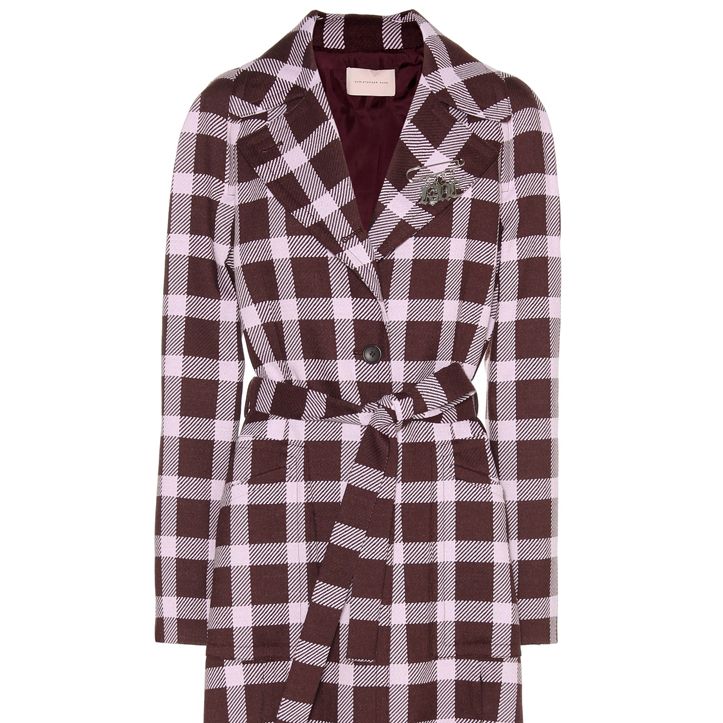 Clothing, Plaid, Outerwear, Robe, Coat, Dress, Pattern, Day dress, Sleeve, Trench coat, 