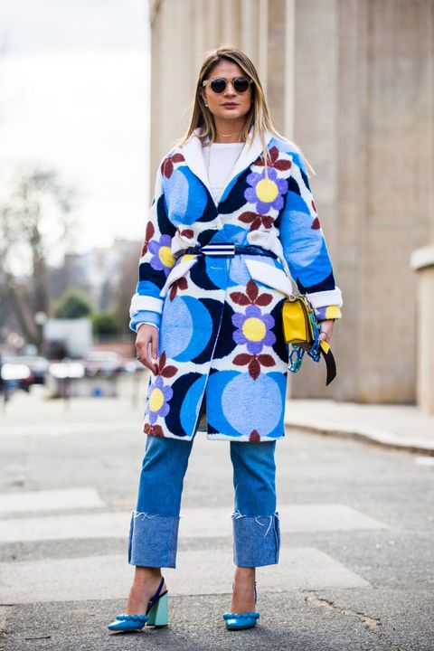 Clothing, Street fashion, Blue, Fashion, Cobalt blue, Electric blue, Yellow, Outerwear, Jeans, Costume, 