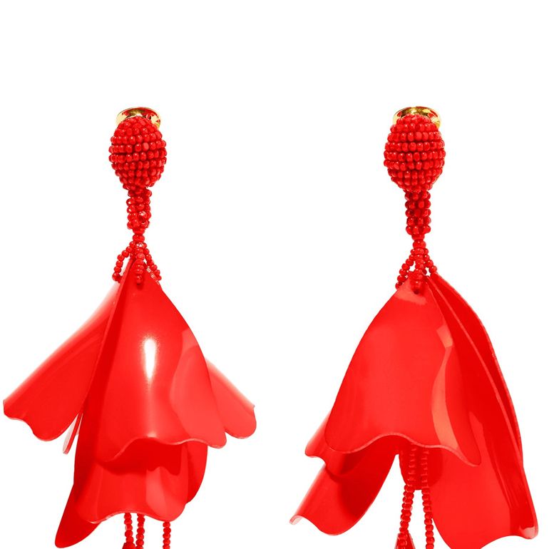 Red, Toy, Earrings, Costume accessory, Carmine, Coquelicot, Fashion design, Body jewelry, Natural material, Creative arts, 