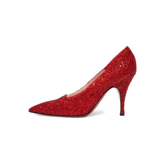 Footwear, High heels, Court shoe, Red, Basic pump, Shoe, Glitter, Carmine, Leather, Fashion accessory, 