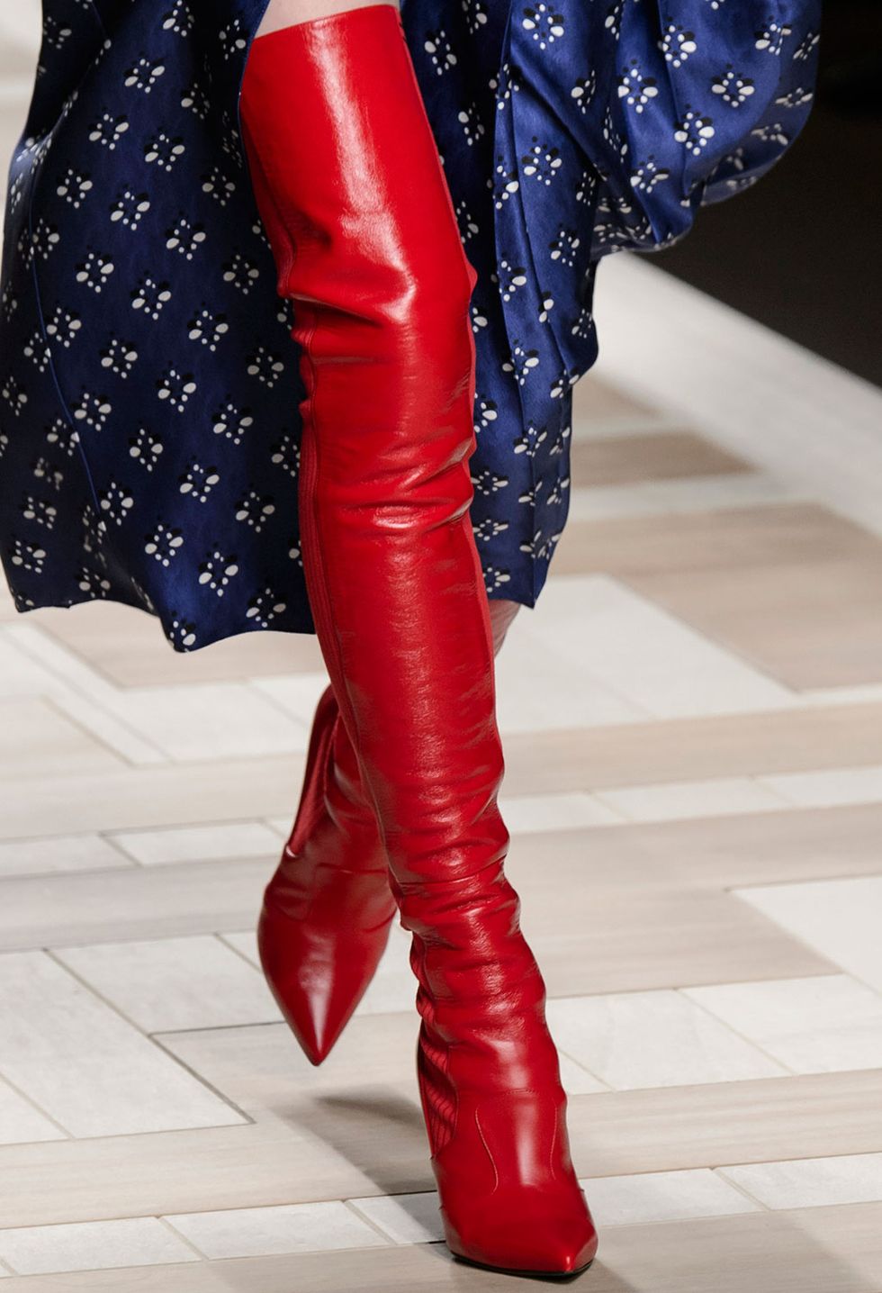 Red, Footwear, Leg, Thigh, Boot, Knee-high boot, High heels, Human leg, Joint, Fashion, 