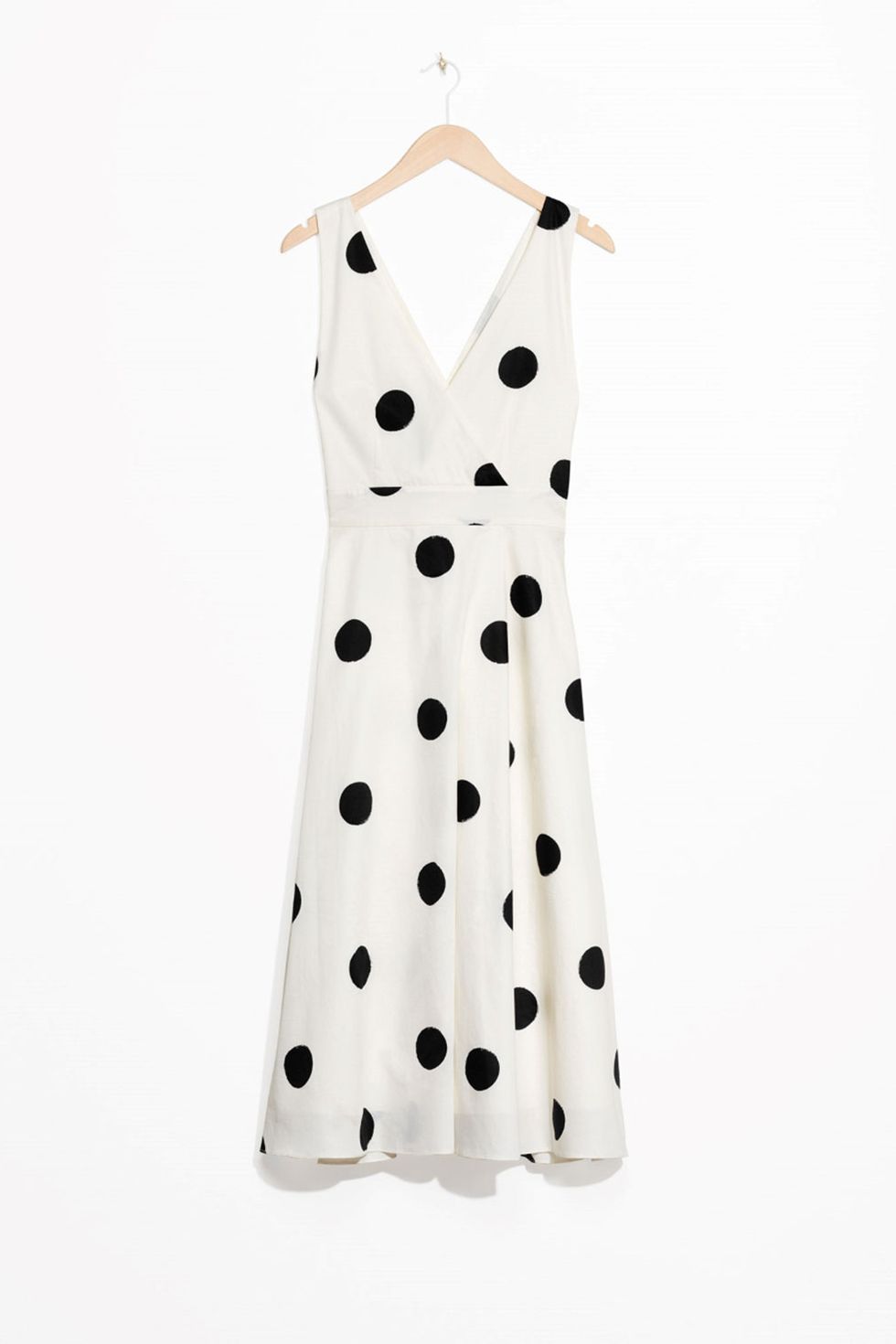 White, Clothing, Pattern, Polka dot, Dress, Day dress, Design, Sleeve, A-line, Black-and-white, 