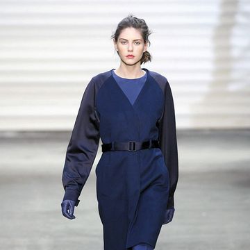 Clothing, Blue, Sleeve, Fashion show, Shoulder, Winter, Joint, Outerwear, Style, Fashion model, 