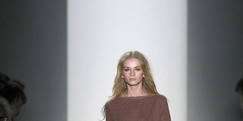 Brown, Sleeve, Shoulder, Textile, Joint, Outerwear, Style, Knee, Fashion model, Fashion show, 