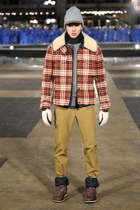 Brown, Sleeve, Trousers, Plaid, Textile, Outerwear, Cap, Collar, Style, Pattern, 