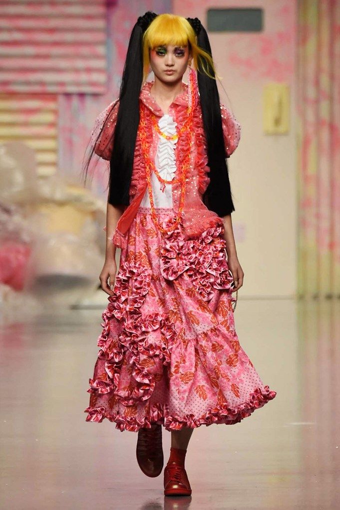 Red, Pink, Fashion, Magenta, Pattern, One-piece garment, Peach, Long hair, Fashion design, Makeover, 