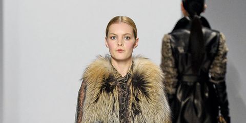 Fashion show, Textile, Joint, Outerwear, Runway, Style, Fashion model, Winter, Jacket, Fur clothing, 