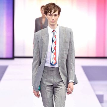 Fashion, Clothing, Suit, Fashion model, Fashion show, Runway, Formal wear, Blazer, Outerwear, Human, 