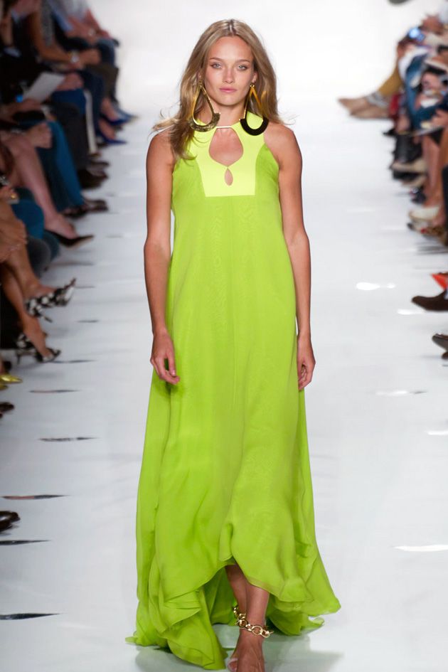 Clothing, Yellow, Shoulder, Fashion show, Joint, Fashion model, Runway, Style, Formal wear, Summer, 