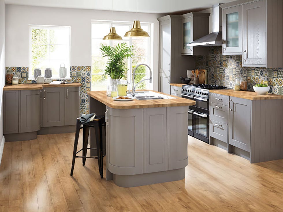 Countertop, Furniture, Cabinetry, Kitchen, Room, Wood flooring, Floor, Laminate flooring, Hardwood, Flooring, 