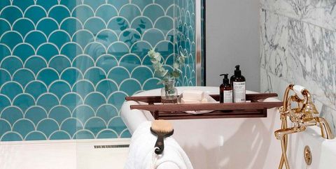 Tile, Bathroom, Blue, Room, Turquoise, Wall, Aqua, Wallpaper, Property, Azure, 