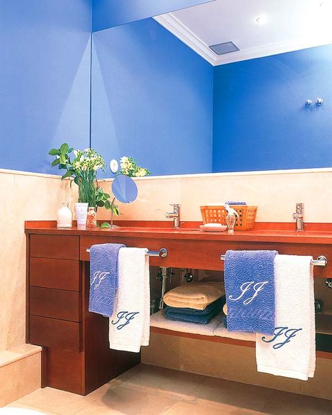 Blue, Room, Interior design, Wall, Floor, Ceiling, Azure, Interior design, Bathroom sink, Majorelle blue, 