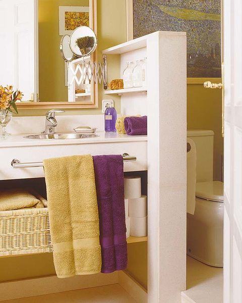 Room, Interior design, Property, Bathroom sink, Purple, Wall, Floor, Interior design, Plumbing fixture, Home, 