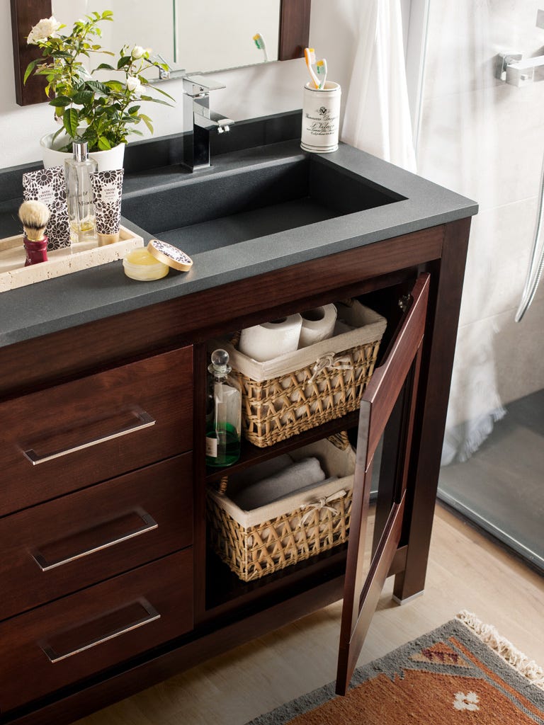 Room, Drawer, Flowerpot, Cabinetry, Plumbing fixture, Tap, Interior design, Countertop, Sink, Kitchen sink, 
