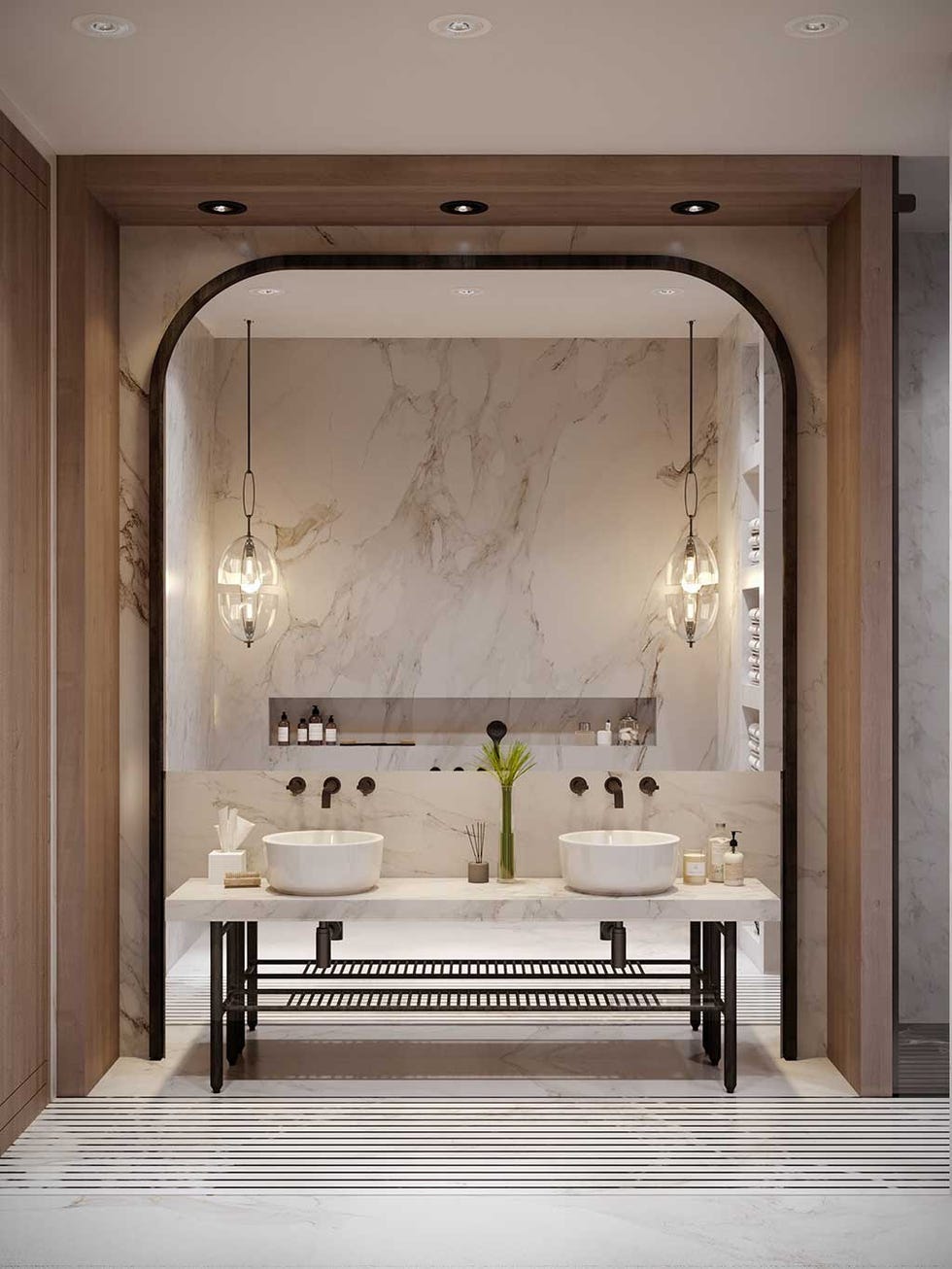 Room, Interior design, Property, Bathroom, Tile, Lighting, Ceiling, Floor, Architecture, Building, 