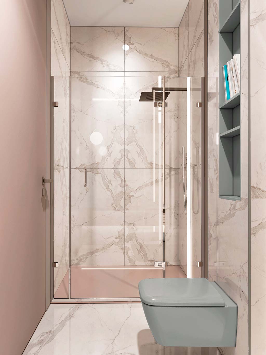 baño en mármol rosa