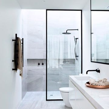 Bathroom, Room, Tap, Shower, Floor, Interior design, Property, Tile, Door, Plumbing fixture, 