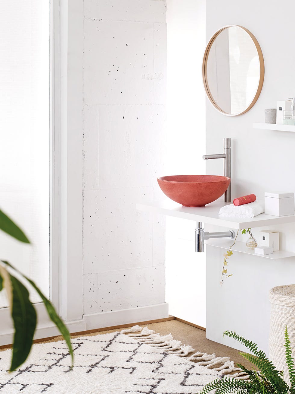 lavabo tipo vasija de microcemento en rojo