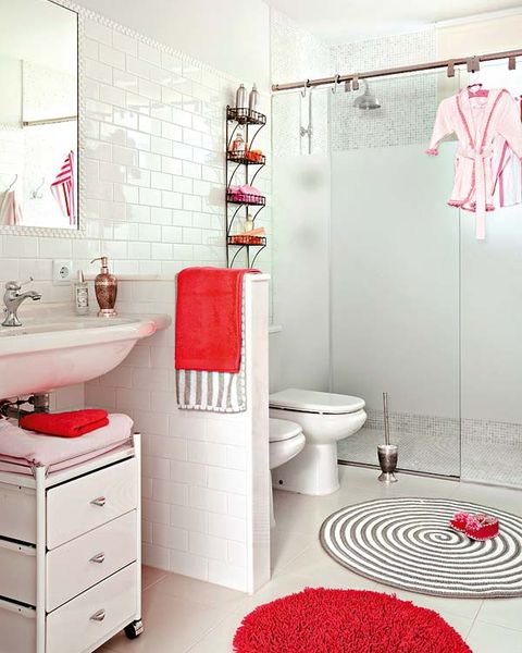 Plumbing fixture, Room, Floor, Architecture, Interior design, Flooring, Property, Bathroom sink, Red, Wall, 