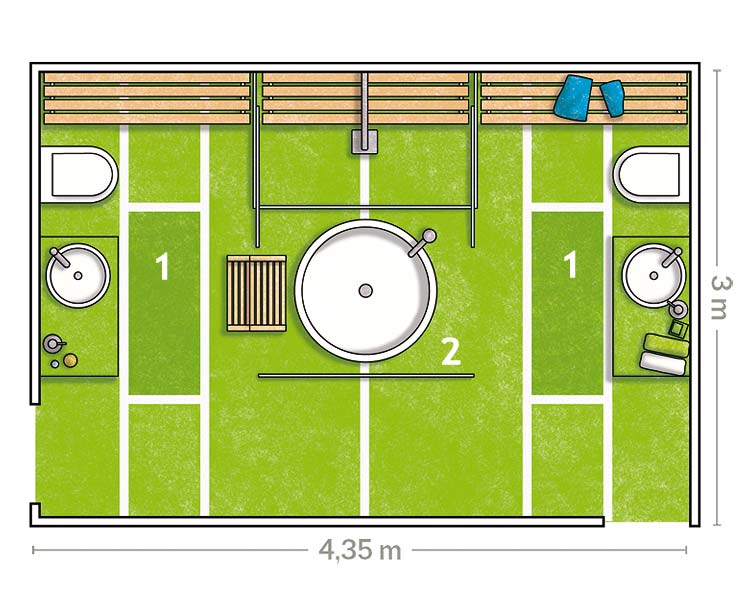 baño verde para los niños como un campo de fútbol