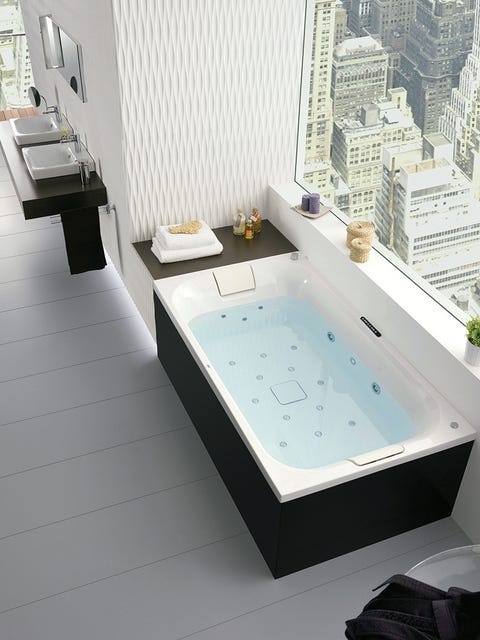 Property, Architecture, Floor, Flooring, Interior design, Plumbing fixture, Tile, Bathtub, Jacuzzi, Bathtub accessory, 
