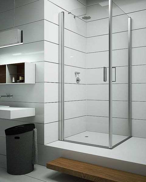 baño gris con cabina de ducha