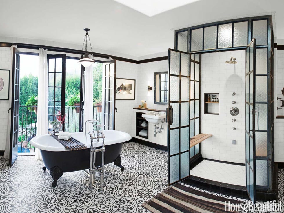 Room, Property, Interior design, Bathroom, Building, Black-and-white, House, Furniture, Architecture, Floor, 