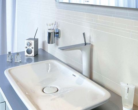 Plumbing fixture, Property, Bathroom sink, Glass, Tap, Room, Tile, Wall, Sink, Bathroom accessory, 